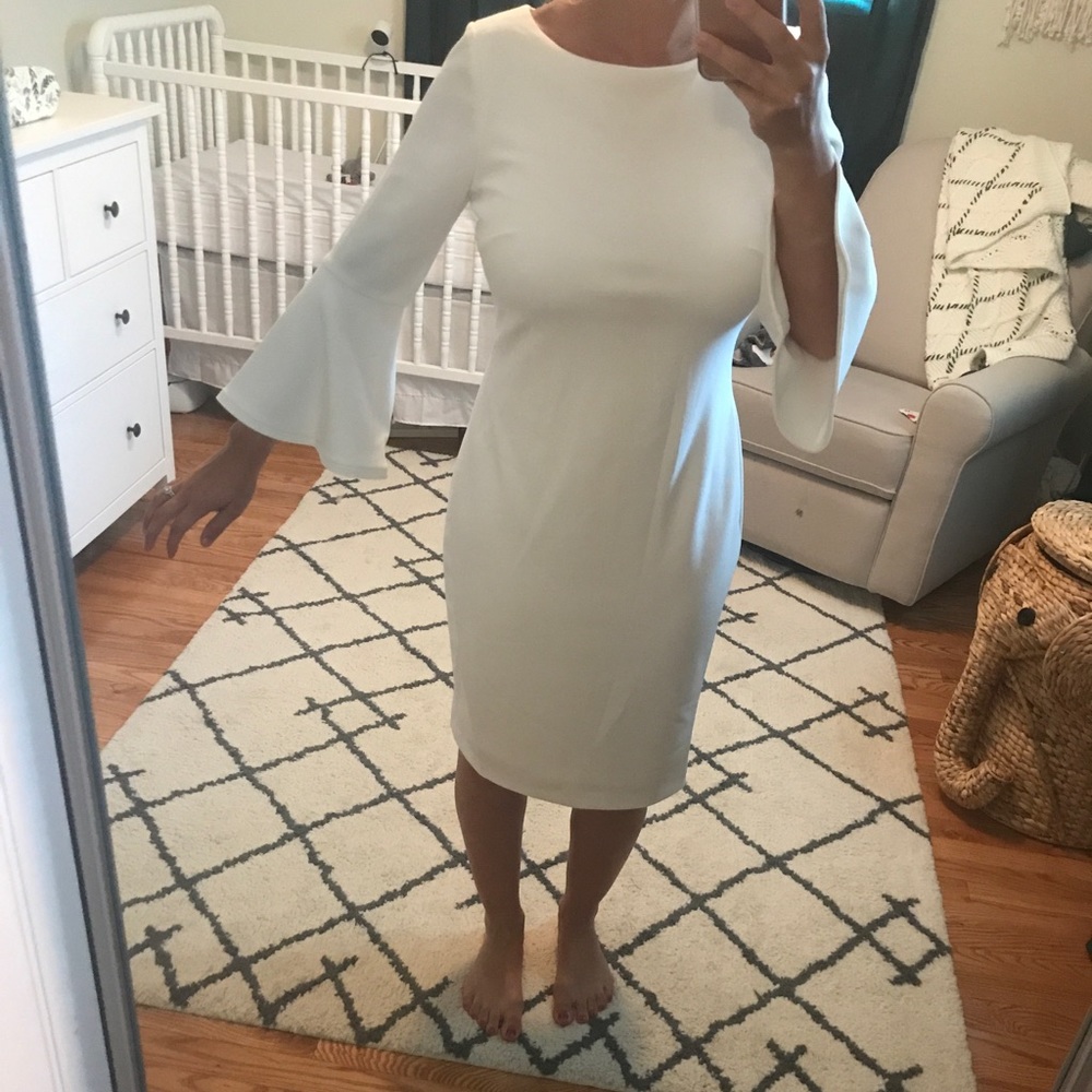 White bell sleeve midi dress